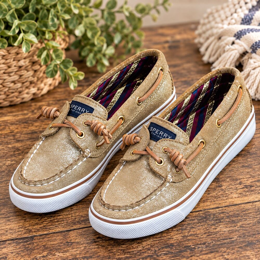 Sperry Top Sider Gold Metallic Lace Up Boat Shoes Womens Size 6 Preppy Coastal